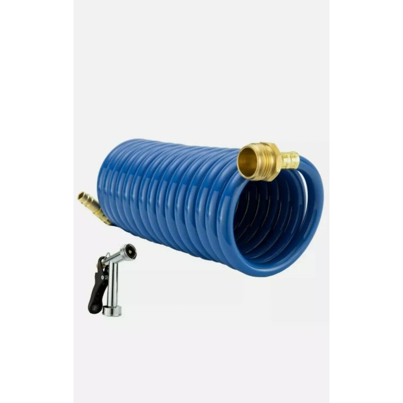 RV Exterior Shower Hose 15' Coiled Water Hose Optional Quick