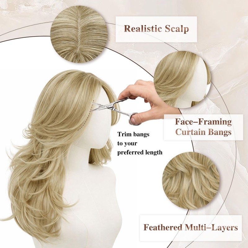 Dirty Blonde Wigs for Women Long Wavy Layered Wig with