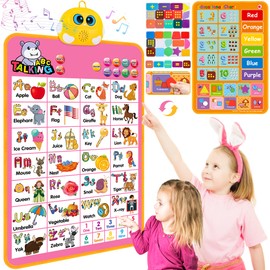 Interactive Alphabet Wall Chart, Talking ABC, 123s, Music Poster, Kids Learning Toys for Toddlers 1-3, Electronic Educational Toddler Toy, Educational Gift for Age 1 2 3 4 5 Year Old Girls Boys - Pink
