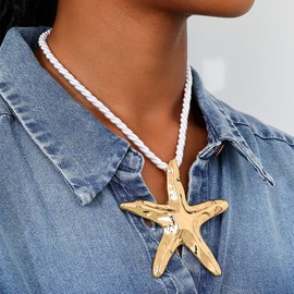 Starfish Necklace Puka Shell Necklace for Women Pearl Layered Necklaces Beachy Jewelry for Women