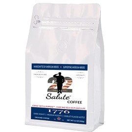 22 Salute 1776 Ground Coffee Dark Roast, Bold Flavor Notes, Medium Acidity, 100% Specialty Arabica Coffee, 12oz Bag