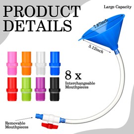 Vertintong 2 Pack Beer Bong Tube and Funnel with Valve Drinking Funnel Funny with 8 Interchangeable Mouthpieces 2 Shotgun Keychain Tool for Birthday Wedding Party(Single End)