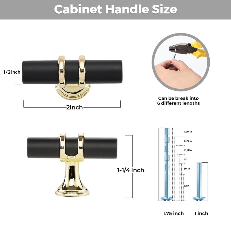 Ravinte Decor 10 Pack Black&Gold Cabinet Knobs - Kitchen Cabinet