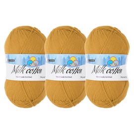 Rebower Cotton Yarn,65% Cotton and 35% Acrylic Fibers Soft Knitting Yarn [for Hand DIY Bag Cushion Crocheting Knitting Projects Home Decor], -3 Skeins/3×218yards/3×3.53oz/Dark Yellow