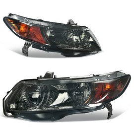 AUTOSAVER88 Headlight Assembly Compatible with 2006-2011 Civic Coupe OE Style Replacement Headlamps Black Housing with Amber Park Lens
