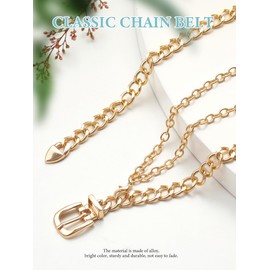 FIORETTO Chain Belt for Women Fashion Metal Waist Belts Girls Ladies Multilayer Belts for Dress Gold 43"