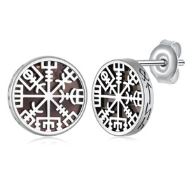 Viking Compass Earrings for Men 925 Sterling Silver Viking Stud Earrings Norse Viking Jewelry Gifts for Men Women