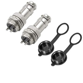 16mm 2-Pin Metal Male/Female Panel Aviation Cable Connector Adapter, GX16-2P Aviation Plugs with Waterproof Cap Socket, Set of 2, Silver