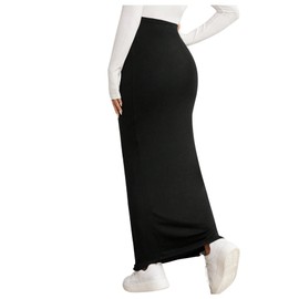 SHENHE Women's Maternity Skirt Knit Adjustable Waist Drawstring Maxi Skirt Black L