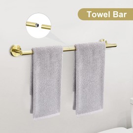 TURS Brushed Gold Bathroom Hardware Set 5 Piece, SUS304 Stainless Steel Bath Towel Bar Set, 24 Inch Bathroom Accessories Kit Wall Mounted
