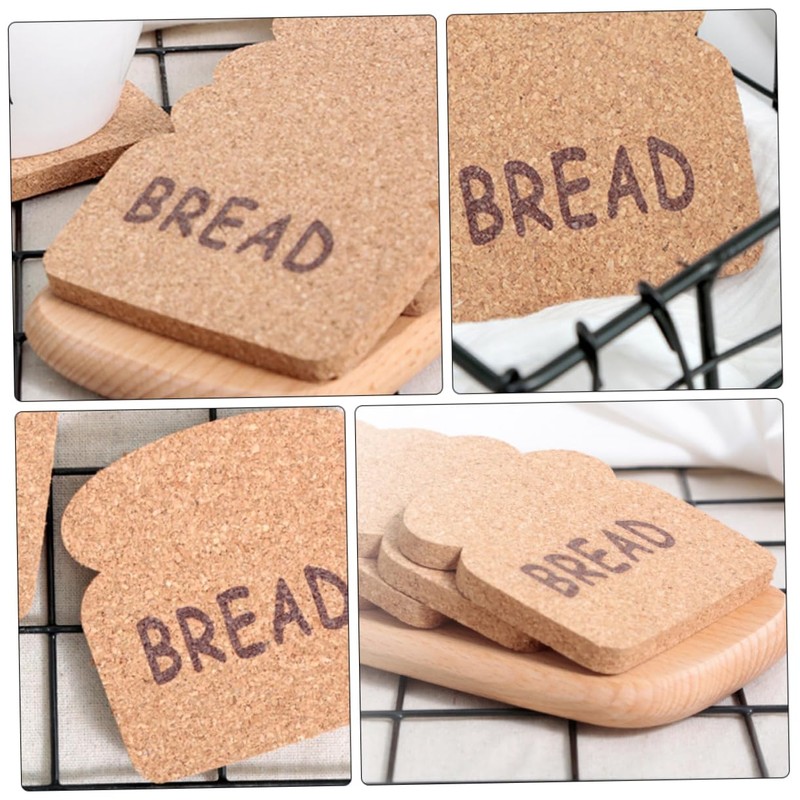 STOBAZA 3sets Bread Shape Heat Insulation Coasters Creative Cork Cup