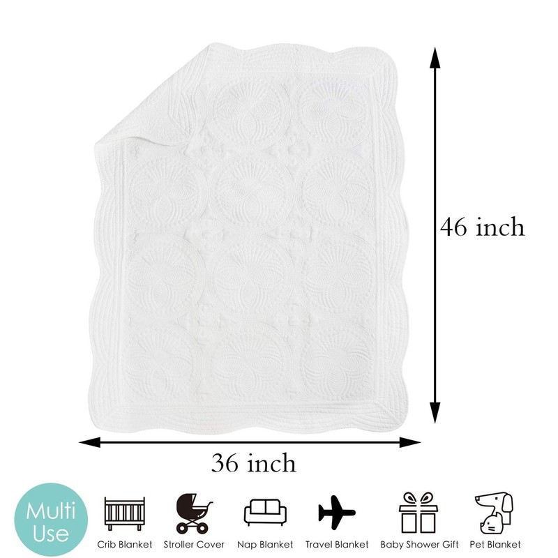 (White) - MONOBLANKS Cotton Baby Quilt Personlized Monogram Lightweight Embossed