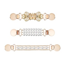 ARFUKA Pack of 3 Cardigan Clip Pullover Clips Vintage RCA Clip Scarf Clips Pearl Shirt Brooches for Sweater Dresses Shirts, Metal