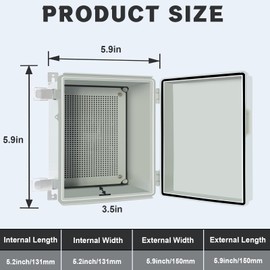 Wocloer Outdoor Waterproof Junction Box 5.9"x5.9"x3.5", IP67 Waterproof Hinged ABS Plastic Electrical Enclosure with Mounting Plate, Wall Bracket,1/2" Cable Glands