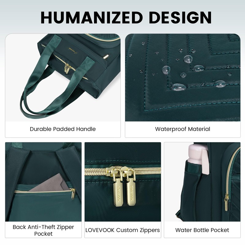 LOVEVOOK 2 in 1 Women's Handbag Backpack, dark green, Rucksack