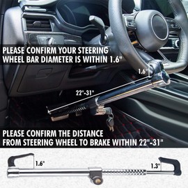 CARTMAN Steering Wheel Lock Bar Heavy Duty Anti Theft Security Brake Pedal Lock with Adjustable Length 3 Keys Included Silver