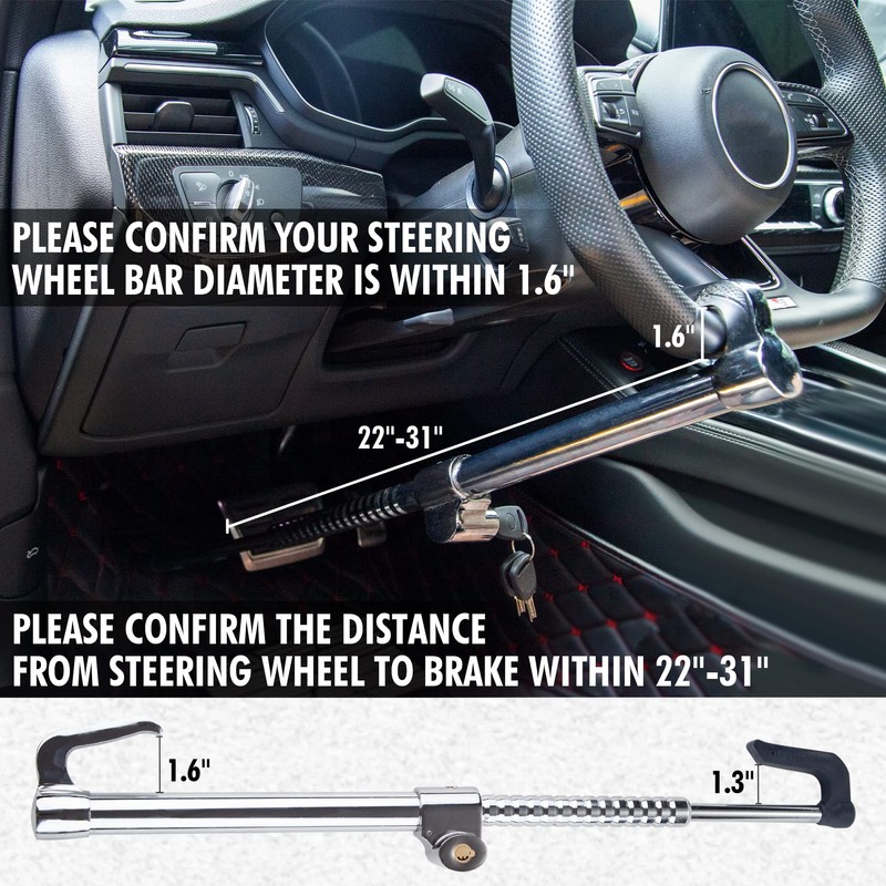 CARTMAN Steering Wheel Lock Bar Heavy Duty Anti Theft Security