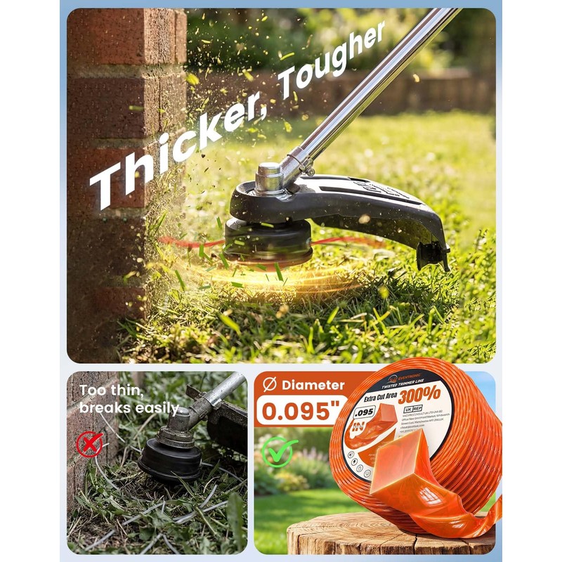Eventronic .095" Weed Eater String, 600FT Heavy Duty String Trimmer