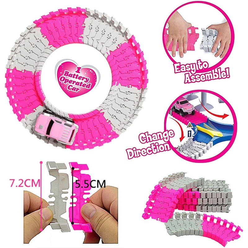 168 PCS Pink Magic Bendable Race Track Toy, Snap Together
