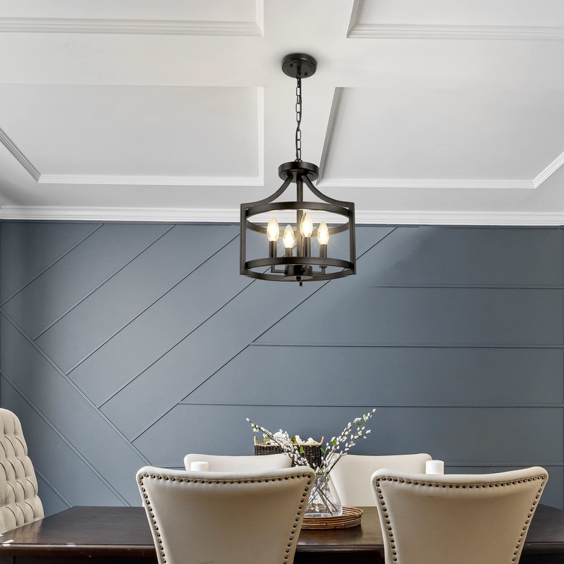 LynPon Black Farmhouse Chandelier 4 Lights, Modern Hanging Pendant Light