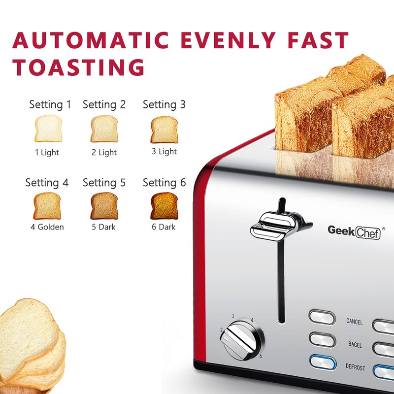 Geek Chef 4 Slice toaster, Best Rated Prime Retro Bagel