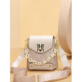 Fashionable Geometric Pattern Pu Leather Crossbody Bag As Gifts, 2025 New Versatile Shoulder Bags 2025 for Women, Trendy All-match Bag Charm Chain Flap Affordable Luxury Bag:_multicolor4_one-size