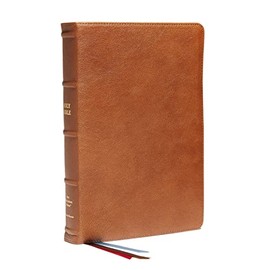 NKJV, End-Of-Verse Reference Bible, Personal Size Large Print, Premium Goatskin Leather, Brown, Premier Collection, Red Letter, Comfort Print