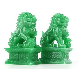 Wealth Porsperity Pair of Fu Foo Dogs Guardian Lion Statues + Free Set of 10 Lucky Charm Ancient Coins on Red String,Best Housewarming Congratulatory Gift to Ward Off Evil Energy,Feng Shui Decor