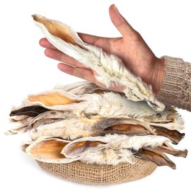 Rabbit Ears with Fur Dog Treats (10 pcs)| All-Natural, Hypoallergenic, Dehydrated Chews | Supports Dental Hygiene & Digestion | Ideal for Small, Medium & Large Dogs
