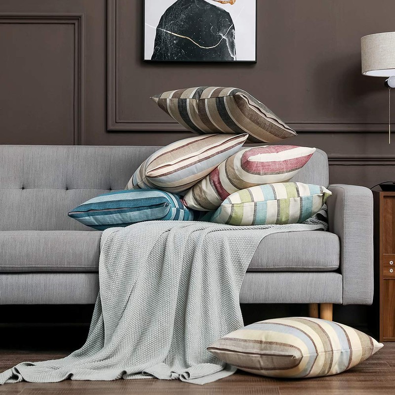 MIULEE Home Decorative Striped Cushion Covers in Linen Look, for