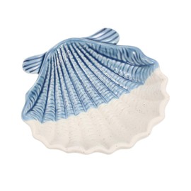 sourcing map Ceramic Jewelry Tray, Shell Vanity Tray for Women Ring Key Necklace, Blue/White