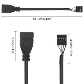 XMSJSIY USB 2.0 Female to Motherboard 9 Pin Header Adapter Cable USB Type A Port to Dupont 5 Pin Female Mainboard Data Cable Cord -10CM/3.9IN 2Pcs
