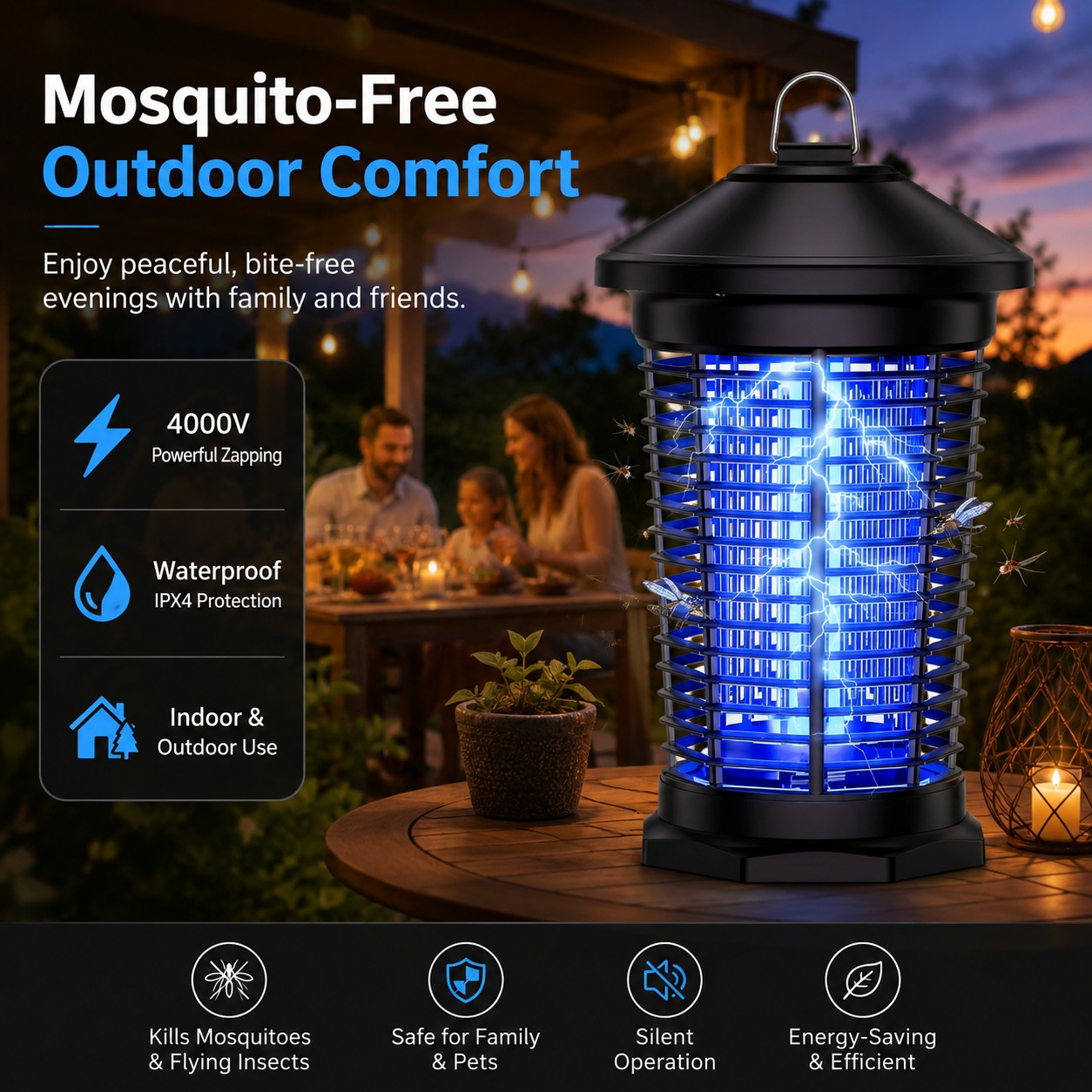 4000V Bug Zapper Lantern for Indoor & Outdoor Use – USB Rechargeable Mosquito Killer Lamp for Home & Camping