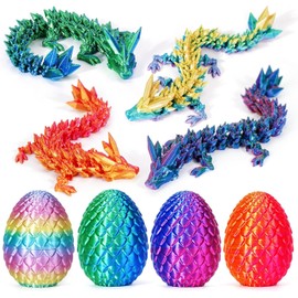 4Pcs 3D Printed Dragon in Egg,8.5CM Mini Dragon Egg,Flexible Joints Home Decor Executive Desk Toys,Home Office Decor Executive Desk Toys for Autism/ADHD (4PCS-A)