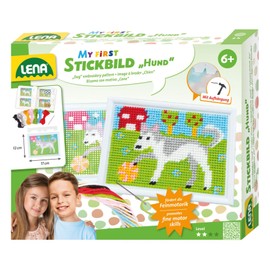 Lena 42626 – Craft Set Embroidery Picture Dog, Complete Set with Embroidery Hoop, Metal Blunt Needle, Wool Yarn, Embroidery Grid with Pre-Print and Instructions, Embroidery Set for Children from 6