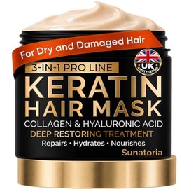 SUNATORIA Keratin Hair Mask - Deep Repair for Dry, Damaged Hair - Hydrolyzed Keratin, Hyaluronic Acid, Argan Oil and Collagen - Sulfate-Free, Paraben-Free | 8.5 fl oz