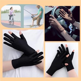 SIQITECH Half Finger Gloves, UV Protection, Women's, For Summer, Sunscreen, Driving Gloves, Short, Open Two Fingers, Sweat Absorbent, Quick Drying, Anti-Slip, For Commuting/Driving/Cycling, Black, M