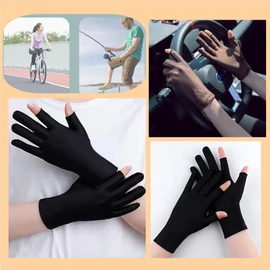 SIQITECH Half Finger Gloves, UV Protection, Women's, For Summer, Sunscreen, Driving Gloves, Short, Open Two Fingers, Sweat Absorbent, Quick Drying, Anti-Slip, For Commuting/Driving/Cycling, Black, M