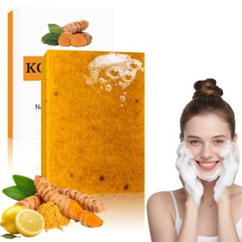 Soleneva Kojisäure Kurkuma Seife - Turmeric Kojic Acid Soap - Zitronen Seifestück für Hyperpigmentierung - Natürliche Curcuma Seife für Gesicht und Körper - Reduzierung von Akne und Ölkontrolle (1)