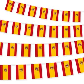 Spain Flag Bunting 30pcs Spanish Triangle Flag Decoration Double Sided Fabric Flags for Football Patriotic Festivals and Celebrations Party National Day Sports Bars Street- 10m 33ft Indoor Outdoor
