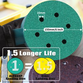 ALPXUXP Sandpaper 150 mm Velcro 60 Grit 6-Hole Sanding Discs Professional for Round Orbital Sanders (Pack of 50)