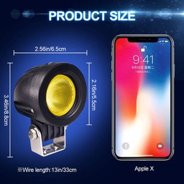 X-STYLE Motorcycle Fog Lamp, Yellow, 10 W, LED Work Light, 12 V/24 V, High Brightness, Waterproof, Long Life, Shockproof, Motorcycle, Mechanical, Automotive, Truck Supplies, Universal Use, Car
