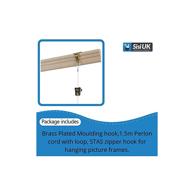 Picture Hanging Brass Moulding Hooks with Perlon Clear Cable Cord