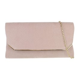 Girly Handbags Womens Plain Suede Effect Clutch Bag (Nude)