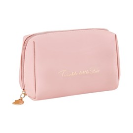 LJCZKA Leather Makeup Bag for Purse Travel,Portable Small Cosmetic Organizer for Women and Girls,Cute Waterproof Pouch travel toiletry bag with Divider & Zippers (Pink)