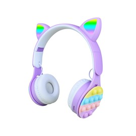 URIZONS Bluetooth Kopfhörer Rainbow Pop-On-It Kabellose Katzenohren - Wireless Kopfhorer mit LED-Beleuchtung, Faltbares TWS Stereo Headset (Leuchtende Ohren) Drahtlose Over-Ear Gaming-Ohrhörer-Lila