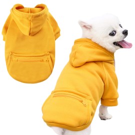 PETCARE Small Dog Hoodie Cat Sweater Yellow Warm Soft Fleece Sweatshirts with Pocket Fall Winter Puppy Sweaters Cat Clothes for Cats Only Chihuahua Yorkies French Bulldog Outfits Pet Hooded Costume