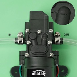 Auhafaly 12V DC Fresh Water Pump With 2 Hose Clamp 12 Volt Diaphragm Pump Self Priming Sprayer Pump with Pressure Switch 4.5 L/Min 1.2 GPM 110 PSI Adjustable for RV Camper Marine Boat Lawn