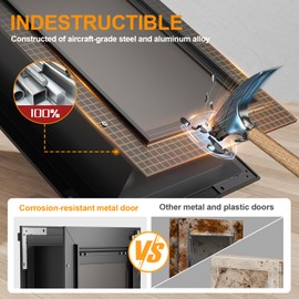 Cat Door for Wall, All Aluminum Doggy Doggie Pet Door Small Dog Door, With Closing Panel, 2 Magnetic Flaps Energy Efficient, Wide Telescoping Tunnel for Interior & Exterior Wall, Pets Up to 22Lb Black