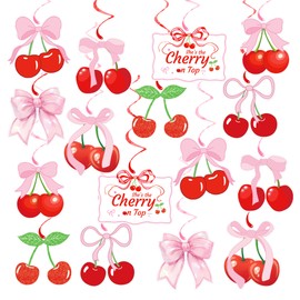 She's The Cherry On Top Banner Foil Swirls Baby Shower Decor Cherry Theme Bachelorette Bridal Shower Birthday Party Fruit Decorations for Girls Women (Cherry Spirals)